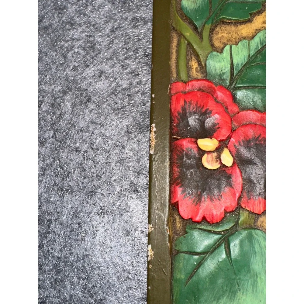 Vintage Hand Painted Pansy Hummingbird Floral Arched Wall Mirror Cottagecore